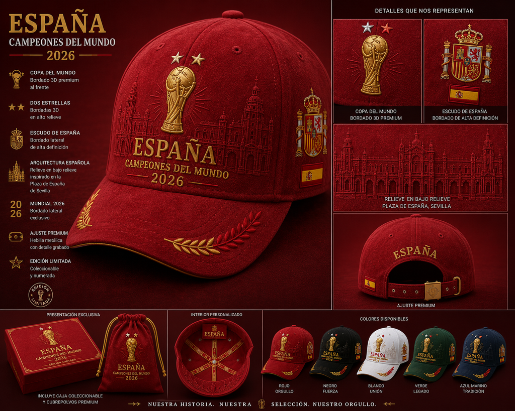 Gorra Premium España Campeones del Mundo 2026 | Gamuza Negra | Edición Limitada