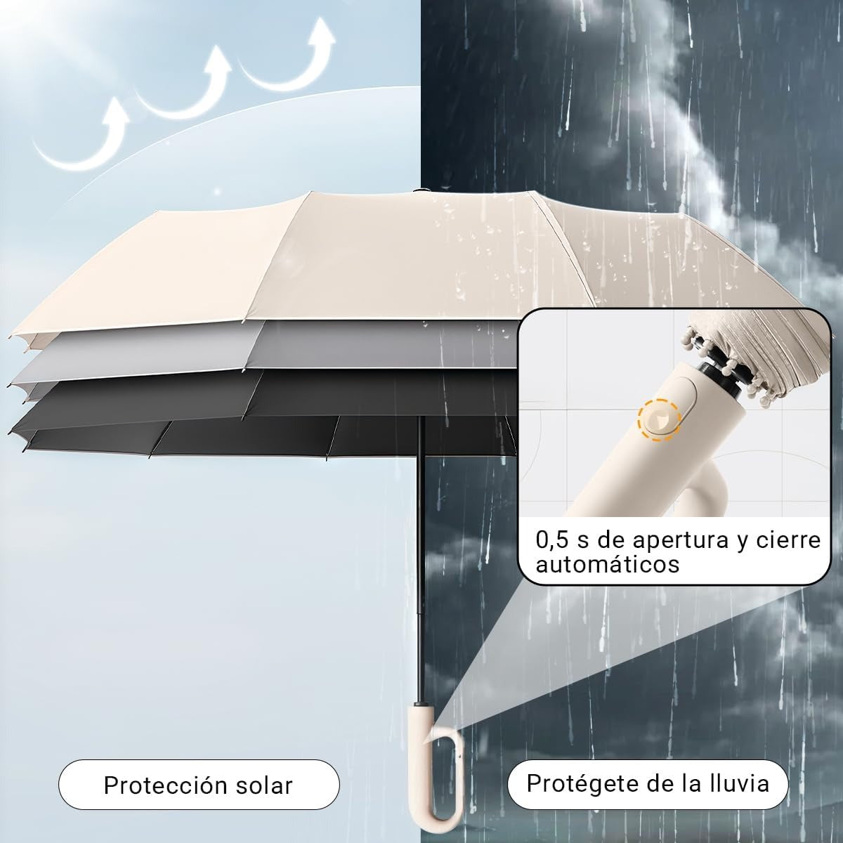 Paraguas Plegable Automático con Hebilla de Anillo
