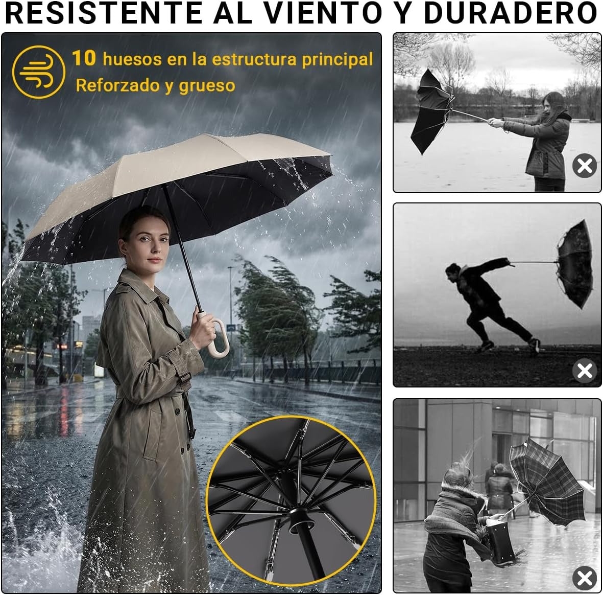 Paraguas Plegable Automático con Hebilla de Anillo