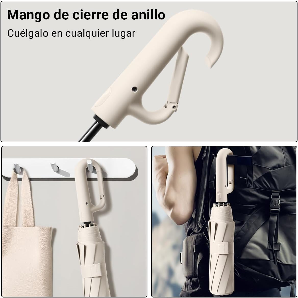 Paraguas Plegable Automático con Hebilla de Anillo