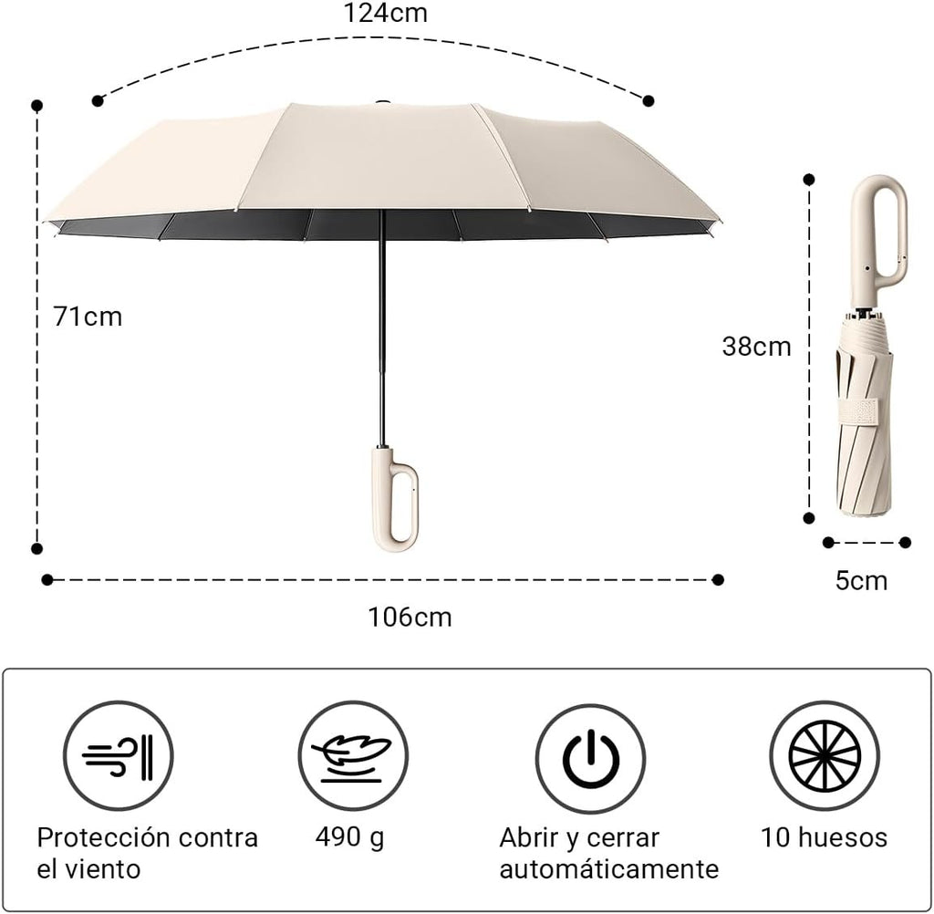 Paraguas Plegable Automático con Hebilla de Anillo