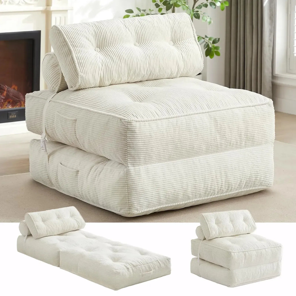 Sofá cama plegable con almohada, sillón convertible con respaldo de apoyo, silla cama plegable portátil de pana, cómodo sofá lounge de suelo para sala de estar — Individual