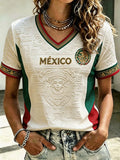 Camiseta femenina con estampado artístico para amantes del fútbol mexicano