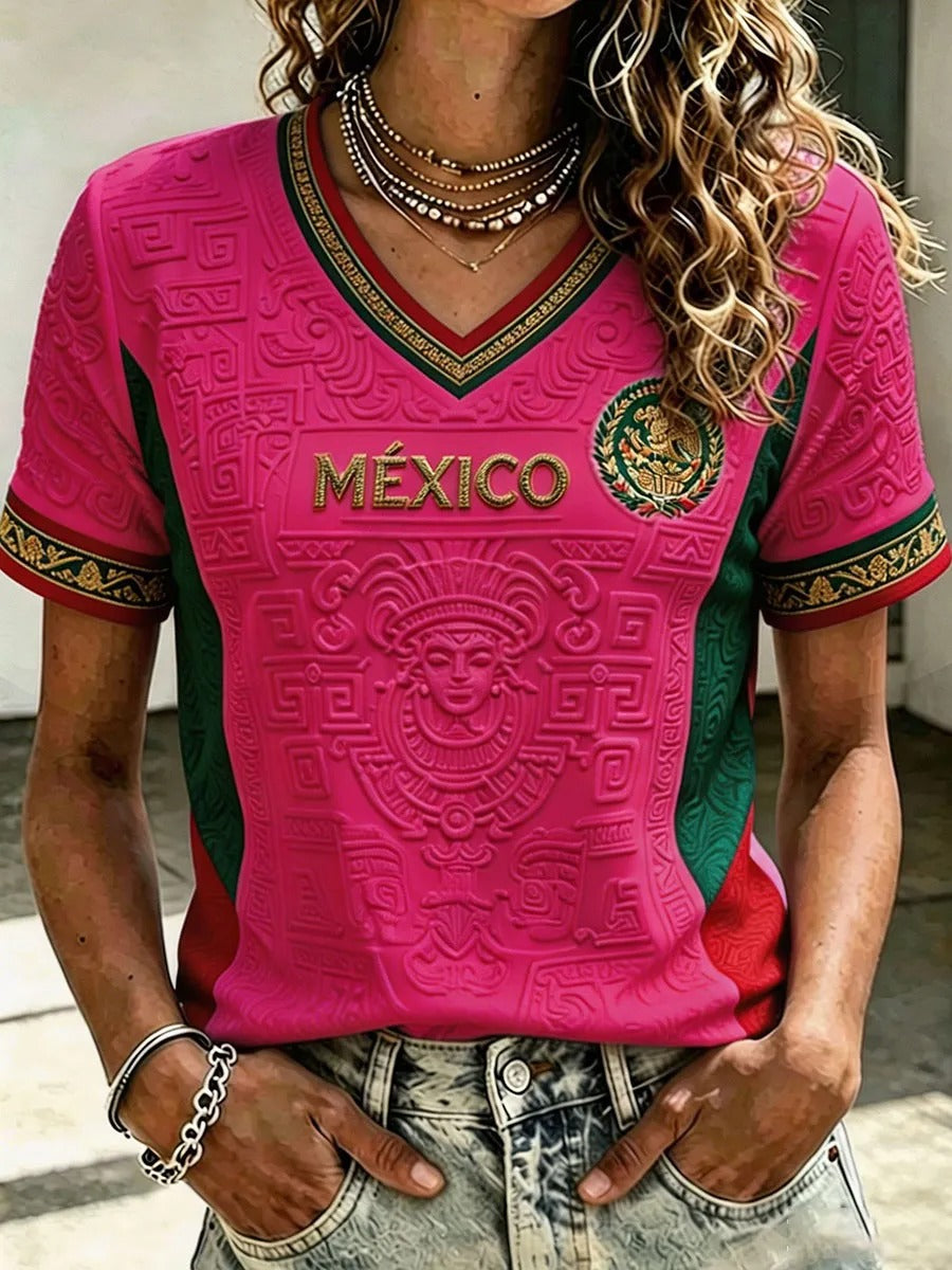 Camiseta femenina con estampado artístico para amantes del fútbol mexicano