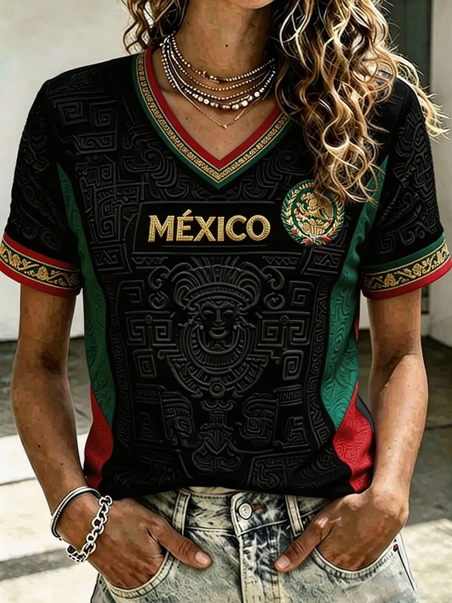 Camiseta femenina con estampado artístico para amantes del fútbol mexicano