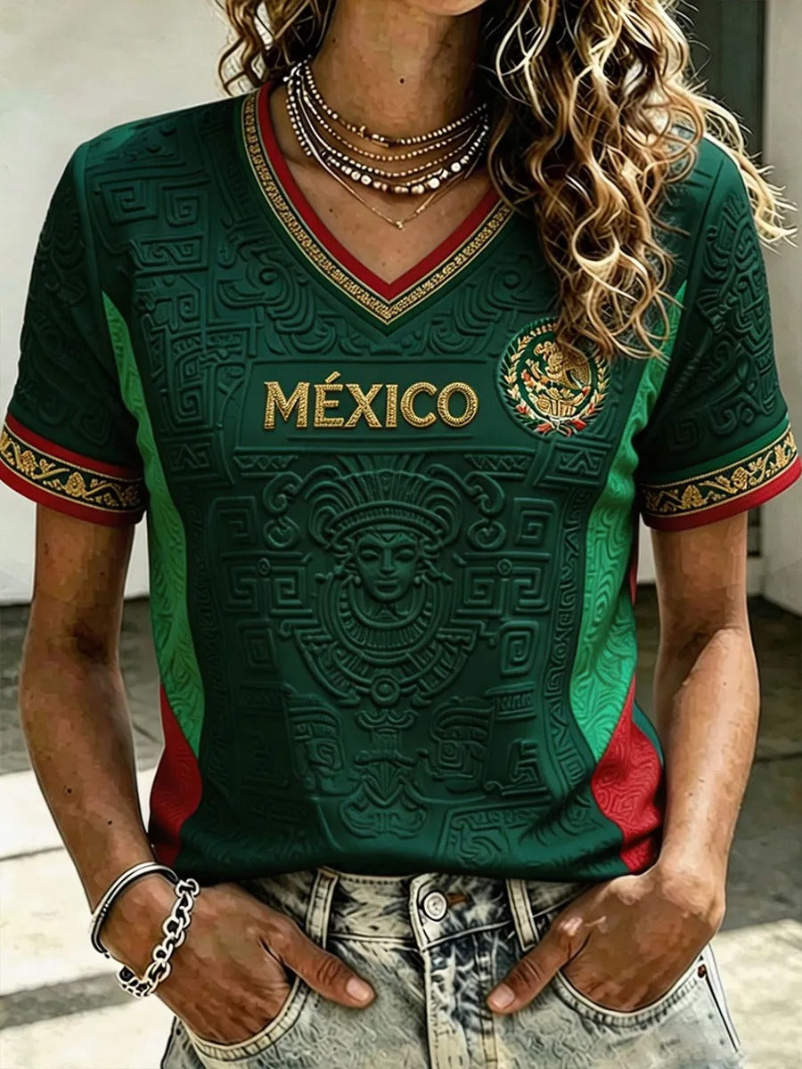 Camiseta femenina con estampado artístico para amantes del fútbol mexicano