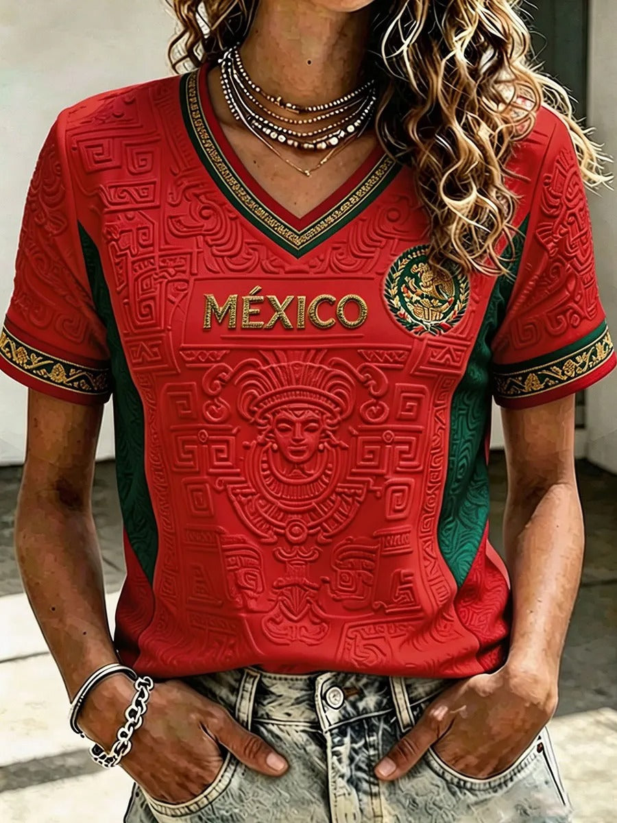 Camiseta femenina con estampado artístico para amantes del fútbol mexicano