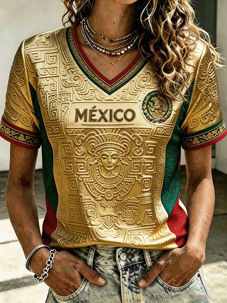 Camiseta femenina con estampado artístico para amantes del fútbol mexicano