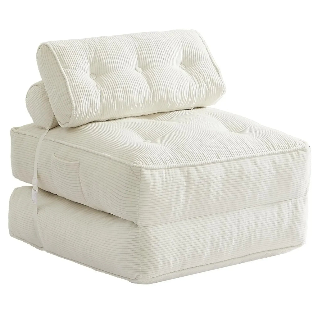 Sofá cama plegable con almohada, sillón convertible con respaldo de apoyo, silla cama plegable portátil de pana, cómodo sofá lounge de suelo para sala de estar — Individual
