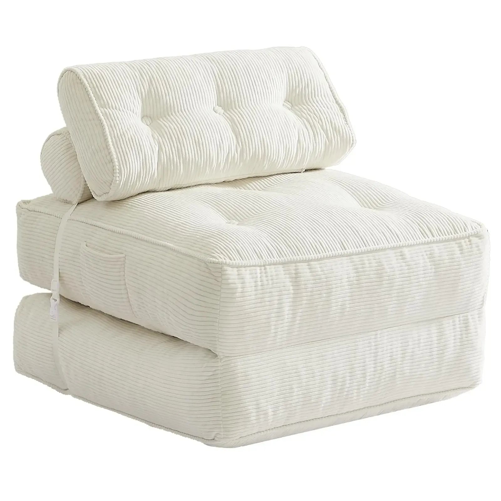 Sofá cama plegable con almohada, sillón convertible con respaldo de apoyo, silla cama plegable portátil de pana, cómodo sofá lounge de suelo para sala de estar — Individual