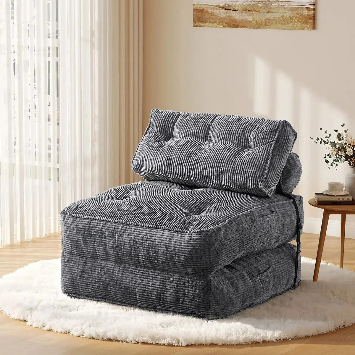 Sofá cama plegable con almohada, sillón convertible con respaldo de apoyo, silla cama plegable portátil de pana, cómodo sofá lounge de suelo para sala de estar — Individual
