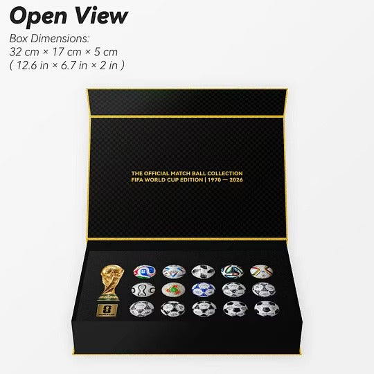 Colección completa de mini balones oficiales de la Copa Mundial de la FIFA 1970-2026 en caja de regalo de lujo con mini trofeo de la Copa Mundial.